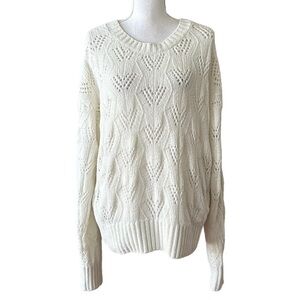 BCBG Max Azria Crewneck Chenille Long Sleeve Sweater Women SZ Large Ivory Fall